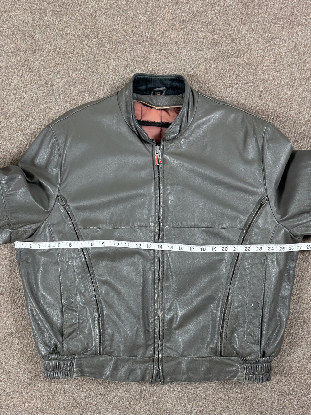 First Gear Grey Leather Heavyweight Ventilated Motorcycle Bomber Jacket Men’s XL - Picture 13 of 13